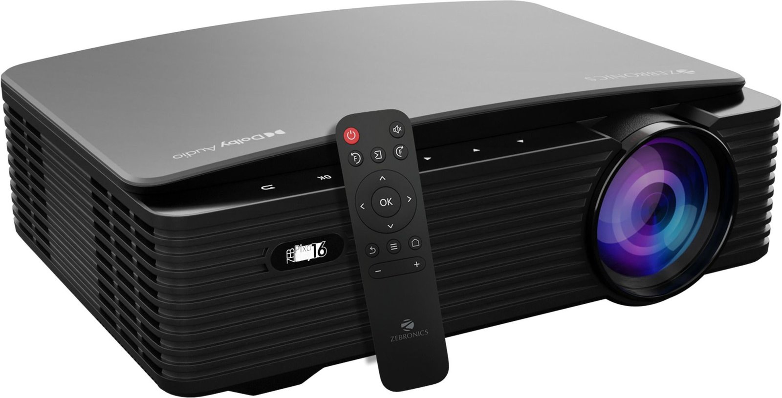 EBRONICS ZEB-PIXAPLAY 16 (10000 lm / 1 Speaker / Remote Controller) Portable Full HD 1080p Native Resolution with 4K Support, 200 Inch Screen Size, USB, HDMI, AV, AUX, WIFI, Bluetooth, Smart Apps, Miracast, Airplay, Dolby Smart Projector  (Black)