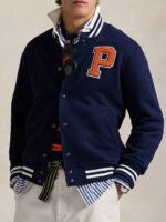 Men Stand Collar Typography Printed Cotton Casual Bomber Jacket
