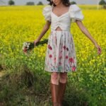 Women Floral Printed Puff Sleeve Cut-Outs Fit & Flare Dress