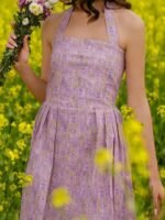 Floral Printed Backless Halter Neck Fit & Flare Dress - Image 2