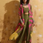Printed Muslin Silk Top Jacket With Trousers Co-Ords