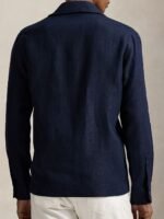 Herringbone Patterned Linen-Cotton Slim-Fit Tailored Blazer - Image 2