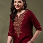 Women Floral Embroidered Flared Sleeves Thread Work Kurta