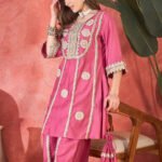 Women Floral Embroidered & Sequined A-Line Kurta With Palazzos & Bag