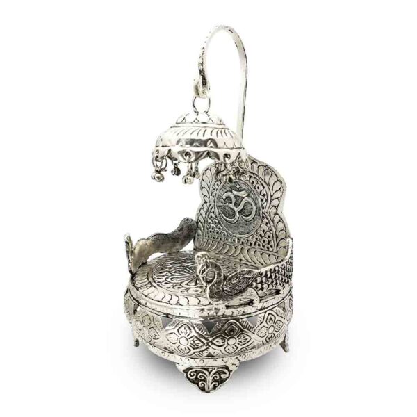 Brass Silver Plated Handicraft Metal Laddu Gopal Singhasan - Image 2