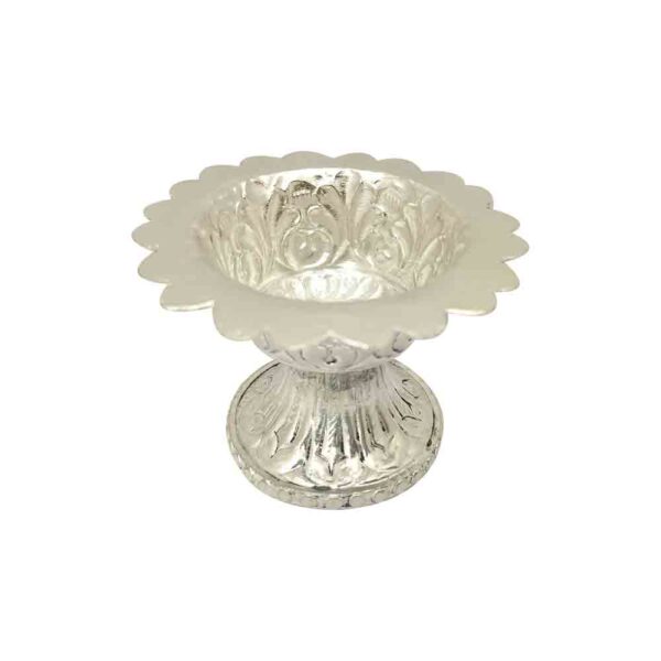 Circle Design Diya Made of Brass with Silver Coating - Image 3