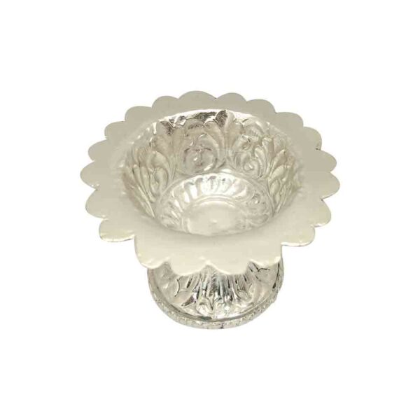 Circle Design Diya Made of Brass with Silver Coating - Image 4