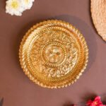 Brass Gold-Plated Puja Thali Set with Elephant Design Legs - Image 3