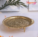 Brass Gold-Plated Puja Thali Set with Elephant Design Legs - Image 4